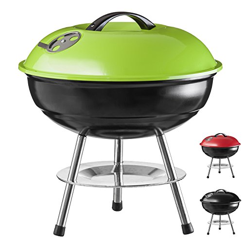 Micro BBQ Kugelgrill kompakter Reise Holzkohle-Grill Tischgrill Edelstahl emailliert 38cm - Grün