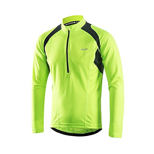 Arsuxeo Herren Radtrikot mit halbem Reißverschluss, Lange Ärmel, MTB-Fahrradshirt, 6031, Herren, grün, US M