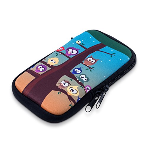 Handytasche Neopren Sleeve für Smartphones M - 5,5' - kwmobile Handy Tasche Case Schutzhülle mit Eule Baum Design Mehrfarbig Blau Braun - z.B. geeignet für Samsung, Apple, Wiko, Huawei
