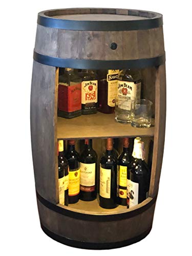 weeco Bar Schränk LED. Weinregal, Weinschrank im Retro Stil. Höhe 81cm. Fass mit Massivholz