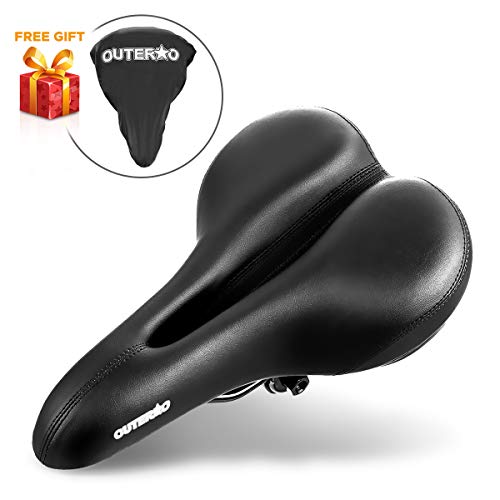 OUTERDO Fahrradsattel,Gepolsterter Memoryschaum Fahrrad Sattel,Hohl und Ergonomischer Fahrradsitz,Bequemer,Wasserdichter und Atmungsaktiver MTB Sattel Herren Damen （Inklusive Regenschutz）