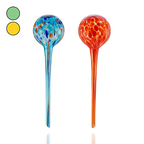 Amazy Bewässerungskugeln (2er Set | Rot & Blau) – Handgefertigte Durstkugeln zur Bewässerung Ihrer Pflanzen im Urlaub (bis zu 14 Tage)