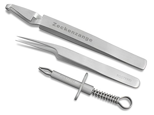 Zeckenzange Zeckenpinzette im 3er Set aus rostfreiem Edelstahl Profi-Qualität