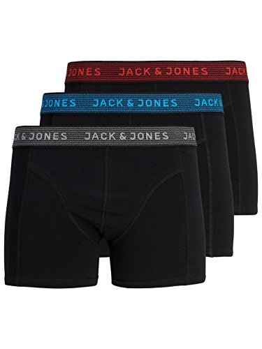 JACK & JONES Herren JACWAISTBAND Trunks 3 Pack NOOS Boxershorts, Grau (Asphalt Detail:Hawaian Ocean and Fiery Red), Medium (3er Pack)
