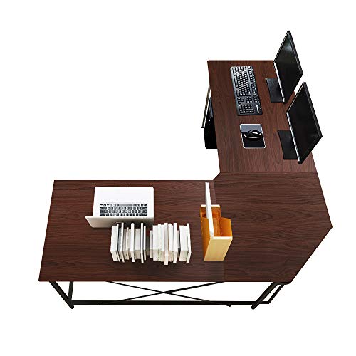 soges Eckschreibtisch L-Form Computertisch Winkelschreibtisch großer Gaming Schreibtisch Bürotisch Ecktisch Arbeitstisch PC Laptop Studie Tisch,150 cm + 150 cm,Walnuss LD-Z01-WN