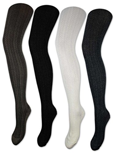 Damen Strumpfhose Baumwolle Strickstrumpfhose Schwarz Weiß Anthrazit Grau - 10717 (L, Wollweiß)