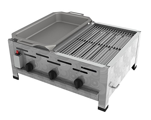 Gasbräter 3-flammig Kombi 1er Rost und 1er Pfanne Tischgerät Flüssiggas 10,8 KW