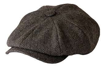 Gamble & Gunn 'Shelby' Schiebermütze Grau Fischgrätenmuster Tuch Cap, Grau
