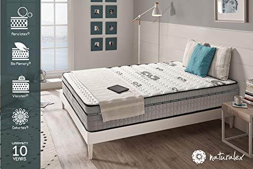 Naturalex – Visco Carbone - Matratze - Latexmatratze Aerolatex - Gedächtnisschaum Bio Memory - Härtegrad H5 - beliebig drehbar - 160 x 200 x 25 cm