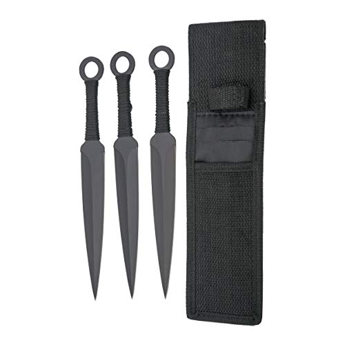 KOSxBO 3er Expendables Wurfmesser Profi Kunai ca. 22,6 cm - Throwing Knife - schnelles Werfen Messer schwarz Edelstahl - Trainingsmesser - Gürtelmesser - Wurfmesser Set inklusive Nylon