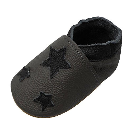 YIHAKIDS Premium Weiche Leder Krabbelschuhe Babyschuhe Kleinkind Lauflernschuhe(Grau,6-12 Monate)