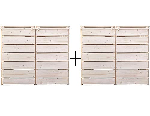Lukadria Mülltonnenbox Mülltonnenverkleidung Holz 120 L - 240 L für 4 Tonnen Natur inkl. Rückwand vormontiert Müllcontainer Mülltonnenschrank Mülltonne Mülltonnenabtrennung Modell A