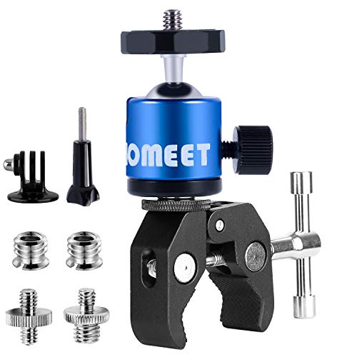 Homeet Super Klemme Fahrrad Halterung für GoPro, Kamera Lenker Halterung Metall Klammer mit 1/4'-3/8' Mutter Gewinde Mini Kamera Kugelkopf für SJCAM Akaso Garmin DBPOWER YI 4K Action Kamera, Blau