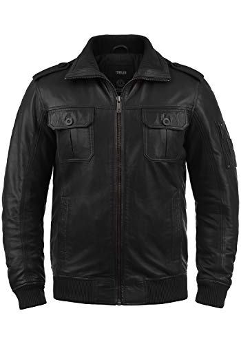 !Solid Famash Herren Lederjacke Echtleder Mit Stehkragen Aus 100% Schafsleder, Größe:L, Farbe:Black (S9000)