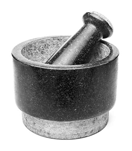 Åroma Premium Mörser mit Stößel, Mörser mit Schlegel, Mörser Granit mit Stößel, Granitmörser, Gewürzmörser, doppelseitig nutzbar