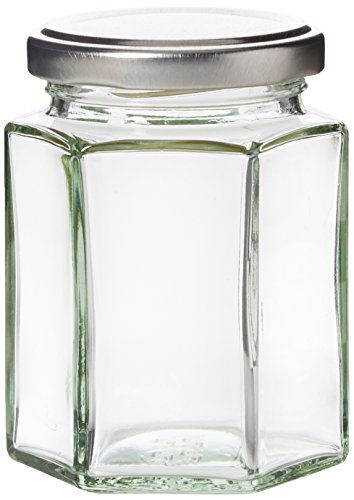 Nutley's Einmachgläser, Marmeladengläser mit silbernem Deckel, 190 ml, sechseckig, mit H1-Etiketten im Retro-Stil (24er-Pack)