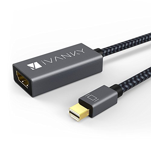 Mini Displayport auf HDMI Adapter (Superschlank, Extrem Langlebig) - Lebenslange Garantie - iVanky Nylon Thunderbolt auf HDMI Adapter für Apple, MacBook Air / Pro, Microsoft Surface Pro, Monitor, Projektor und weitere – Grau