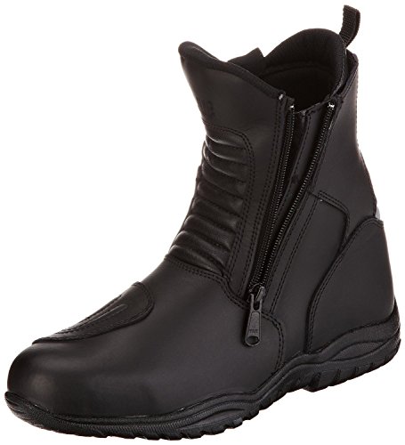 Protectwear TB-ALN-45 halbhoher Motorradstiefel, Tourenstiefel, Allroundstiefel aus schwarzem Leder mit 2 Reißverschlüssen, Größe 45, Schwarz