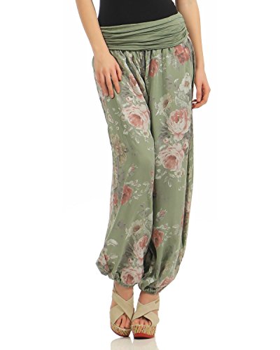 ZARMEXX Damen Pumphose Pluderhose Harem-Stil Sommerhose all over Print Freizeithose Aladinhose Hose One Size (Einheitsgröße: Gr. 36-42, beige)