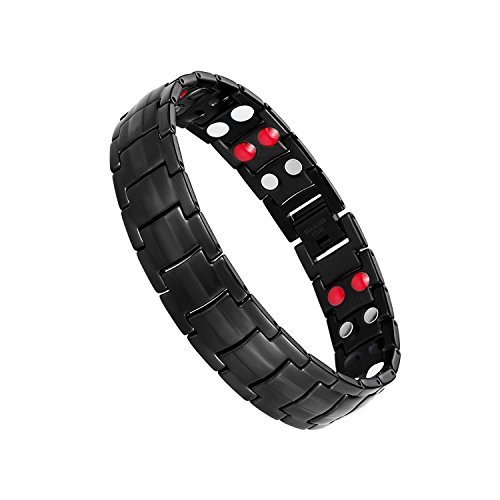 Jeracol Titanium Stahl Magnetische Armband für Herren Doppel Starke Gesundheit Magnetarmband Schmerzlinderung für Arthritis und Karpaltunnel, Schwarz