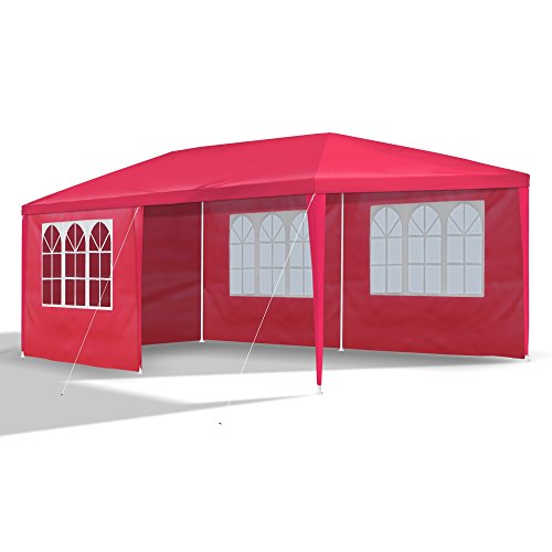 JOM Gartenpavillon 3 x 6 m, mit 6 Seitenwänden 110G PE, rot