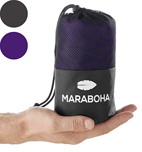 Maraboha Hüttenschlafsack aus weicher Mikrofaser, leicht und kleines Packmaß, Schlafsack Inlett mit extra Kissenfach - Perfekt für Backpacker und in warmen Ländern (Violett)