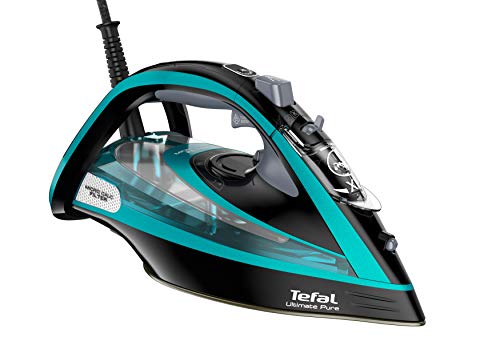 Tefal Ultimate Pure FV9844 Bügeleisen Trocken- und Dampfbügeleisen Durilium Autoclean-Bügelsohle Schwarz, Blau 3200 W