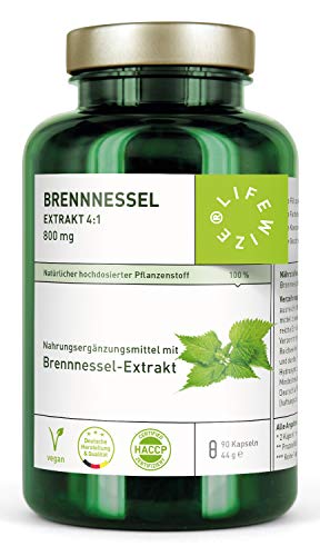 LifeWize Brennnessel Kapseln - Echter Brennnessel Extrakt 4:1-800 mg hochdosiert - aus Deutschland - Vegan und ohne Zusatzstoffe