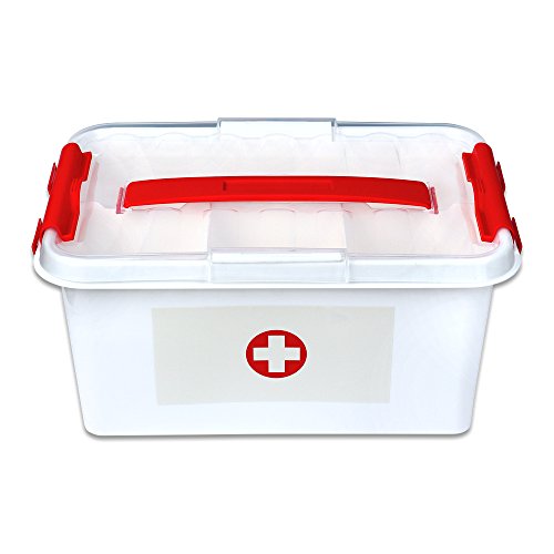 Schramm Medizinbox 30cm x 20cm x 14cm Plastik Erste Hilfe Box Aufbewahrungskasten Medizin Box mit Griff mit herausnehmbarem Ablagefach Arzneimittelbox Medikamentenbox Organizer