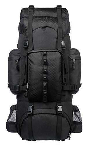 AmazonBasics - Wanderrucksack mit Innengestell und Regenschutz, 65 L, Schwarz