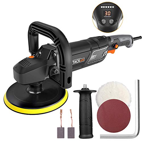 Poliermaschine, Tacklife 1500W Polierer mit Variable Geschwindigkeit, LED-Display, 180mm Polierteller/polieren Pad/Wollscheibe, abnehmbarer D-Griff/Zusatzhandgriff geeignet für Autos Möbel/PPGJ01A