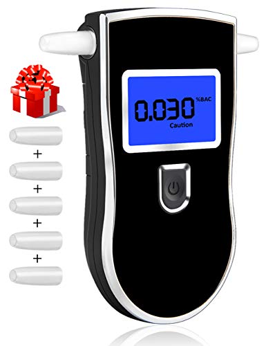kungfuren Alkoholtester, Atemalkoholmessgerät Tragbarer Digitaler Alkoholtester LED Anzeige Promille-Tester Hochpräzise Resultate Schnell reagierende Geschwindigkeit mit 5PCS Mundstücke