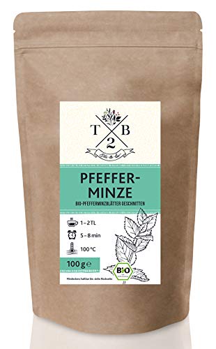 Pfefferminztee BIO-Tee geschnitten in Bio-Qualität mit loser Pfefferminze (Minze, Pepermint, Mentha piperita), 100g | Tea2Be