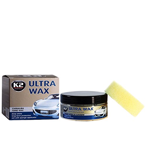 K2 Ultra Wax, Carnauba Wachspaste mit Schwamm, Hartwachs, Autowachs 250g