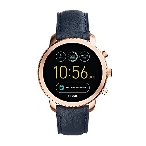 Fossil Herren Smartwatch Q Explorist 3. Generation - Leder - Dunkelblau / Klassische & elegante Smartwatch im Vintage Design mit diversen Funktionen / Für Android & iOS