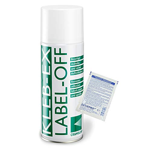 KLEB-EX 400ml Spraydose - Kleberlöser und Etikettenlöser - ITW Cramolin - 1341611 - Klebex - Etikettenentferner und Kleberentferner inkl. 1 St. DEWEPRO SingleScrubs