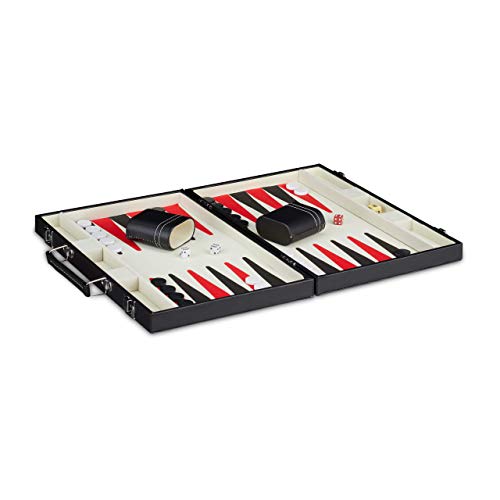 Relaxdays Backgammon Koffer, hochwertiges Set, inklusive komplettem Zubehör, Tavla Brettspiel, B x T 47 x 36 cm, schwarz