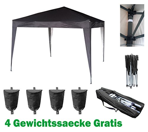 3x3m Pavillon, Gartenpavillon, Falt-Pavillon, Festzelt, Partyzelt, Komplettset in 4 Farben von MCC, SCHWARZ