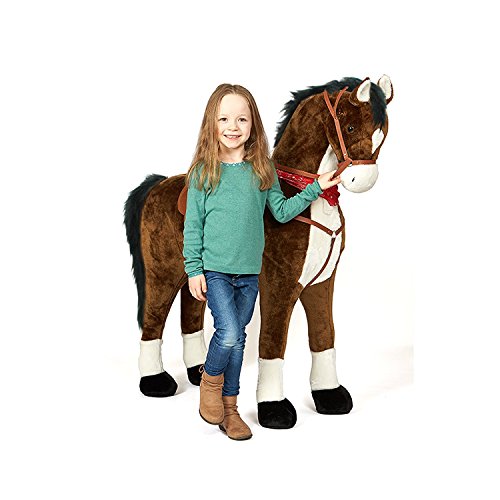 Pink Papaya Giant Riesen XXL Kinderpferd, Herkules, 125 cm Plüsch-Pferd zum reiten, fast lebensgroßes Spielzeug Pferd zum drauf sitzen, bis 100kg belastbar, mit verschiedenen Sounds, inkl. kleiner Bürste