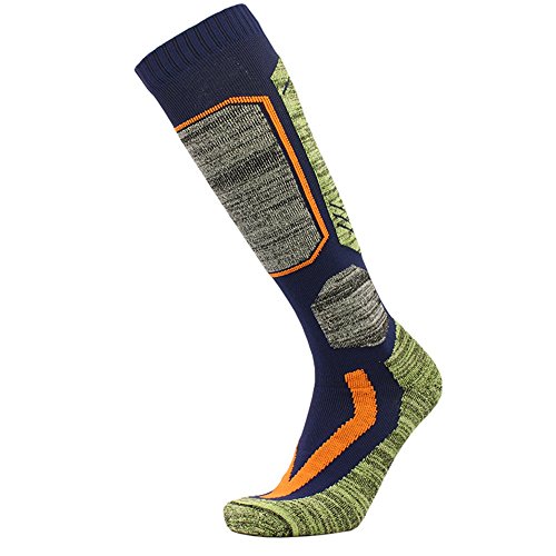 Unisex Skisocken Kniestrümpfe mit Spezialpolsterung Winter Warm atmungsaktive Snowboard socken Herren Damen 1 Paar (43-46, Blau)