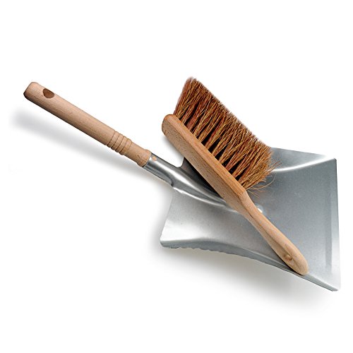 Kehr-Garnitur / Kehr-Schaufel aus Metall (verzinkt) und Hand-Besen (Cocos Natur-Fasern und Buchen-Griff) im Set, Hand-Feger und Kehr-Blech in robuster Ausführung, Farbe: silber - Marke YOUZiNGS