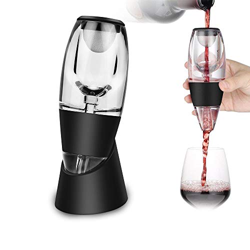 Zorara Weinbelüfter, Wein Dekanter Dekantierer Rotwein Aerator Set Schnellest Ernüchternd Wein Belüfter Weindekanter Standfuß Ausgießer Diffusor (Schwarz)