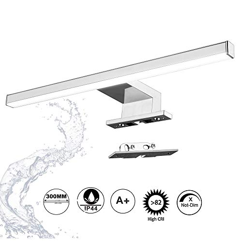 Aogled Led Spiegelleuchte Badezimmer 5W 500LM 30cm 230V 4000K,Edelstahl 3-in-1 IP44 Klasse II Lampe,Schlankes Design,Kein Flimmern,Nicht Dimmbare Spiegel/Schrank/Wandbeleuchtung Neutralweiß 300mm