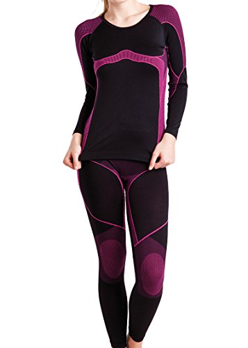 Damen Ski-, Thermo- & Funktionswäsche Set (Hemd + Hose) ohne störende Nähte von celodoro Schwarz / Pink Größe L / XL