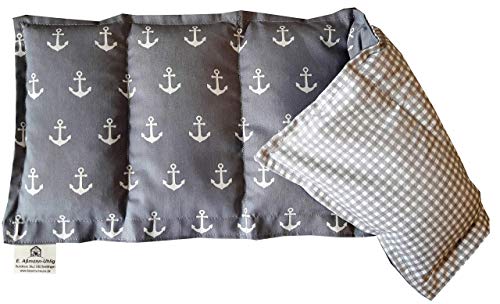 Körnerkissen Wärmekissen Wendekissen Dinkelkissen 100% Baumwolle Anker/grau kariert 50x20cm