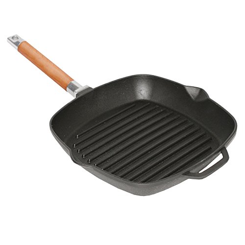 Grillpfanne Gusseisen Steakpfanne Bratpfanne Holzgriff abnehmbar (24 cm)