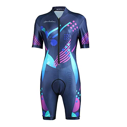 GWELL Damen Triathlonanzug Triathlon Trisuit Kompression Einteiler Duathlon Laufen Schwimmen Fahrradfahren Wettkampfanzug Muster-D XS
