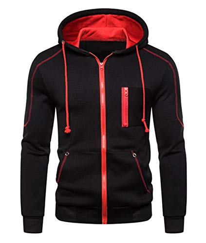 Cyiozlir Kapuzenpullover Herren mit Reißverschluss Sweatjacke Hoodies männer Sweatshirt Mantel mit Kapuzen (Schwarz, Large)