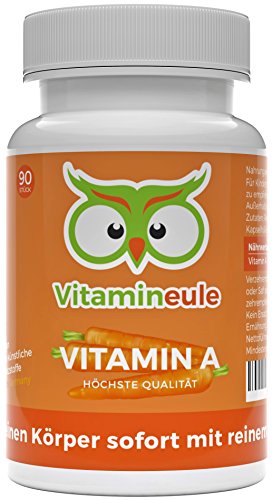 Vitamin A-Kapseln - 3000 µg - Ohne künstliche Zusatzstoffe - vegane, kleine Kapseln - Qualität aus Deutschland - 100% Zufriedenheitsgarantie - hochwertiges Retinylacetat (Vitamin A) - Vitamineule