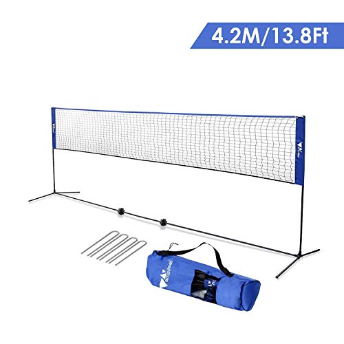 Amzdeal Badminton Netz Tragbares Volleyball- und Tennis- Netz mit Verstellbaren Höhen faltbares Federballnetz Outdoor Trainingsnetz (Blau)